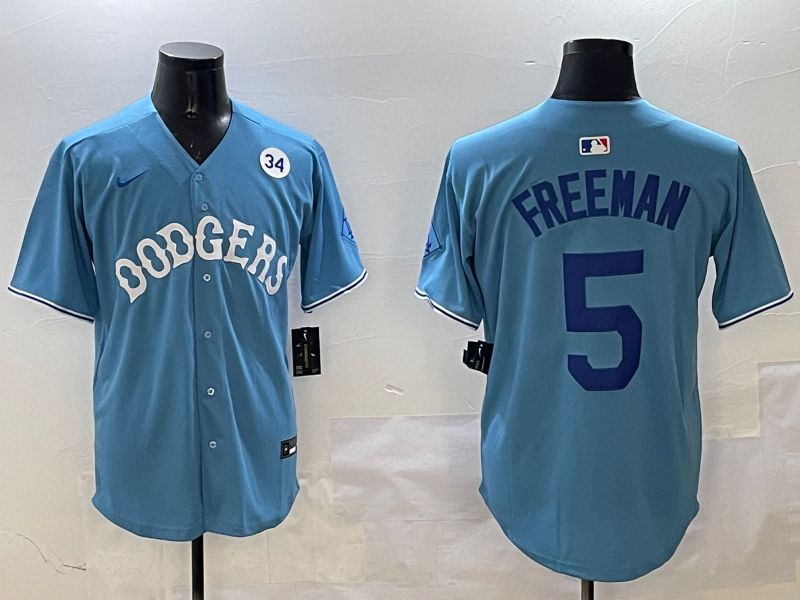Men Los Angeles Dodgers #5 Freeman Light Blue Throwback Game 2025 Nike MLB Jersey style 7->los angeles dodgers->MLB Jersey